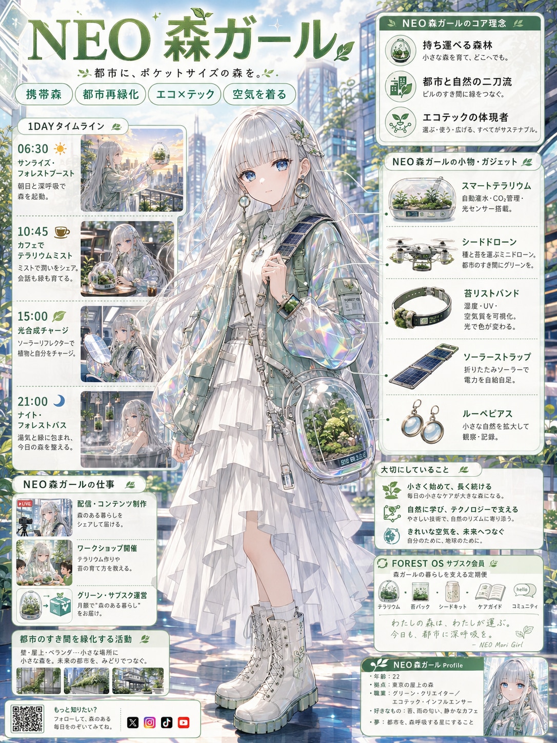 NEO森ガール ～Wi-Fiではなく光合成を頼りに巡る、エコテック版デジタルノマド～ | の人気AIイラスト・グラビア