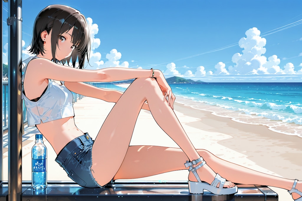 ビーチで黄昏れる