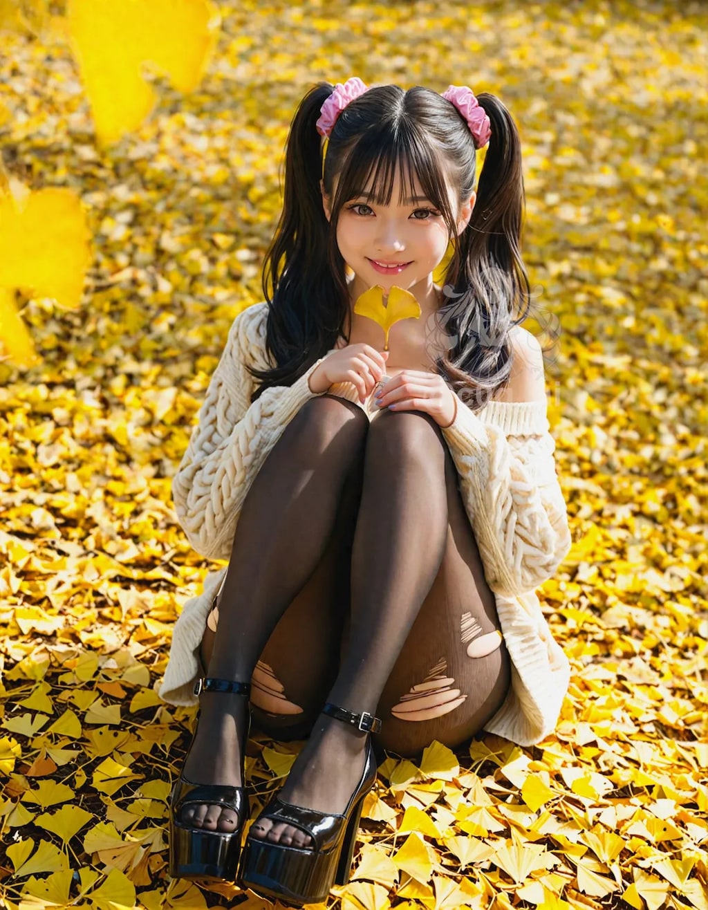 秋のケーブルニットミニワンピの陽菜々