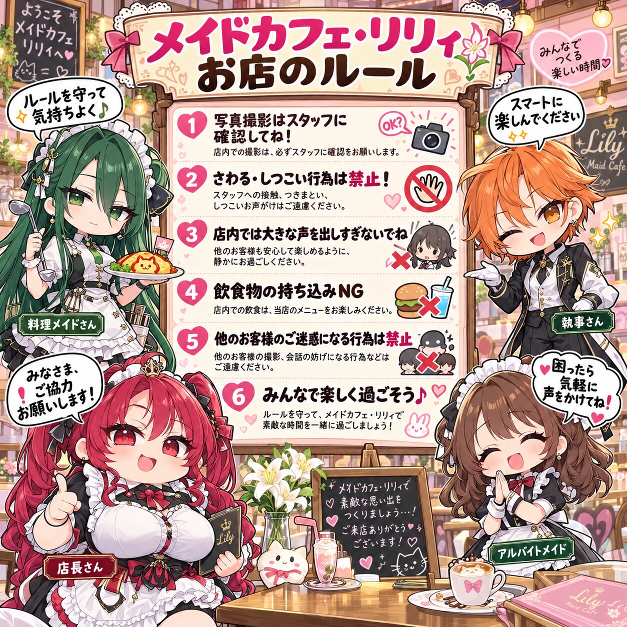 メイドカフェ・リリィのお店のルール☕🌸 | の人気AIイラスト・グラビア