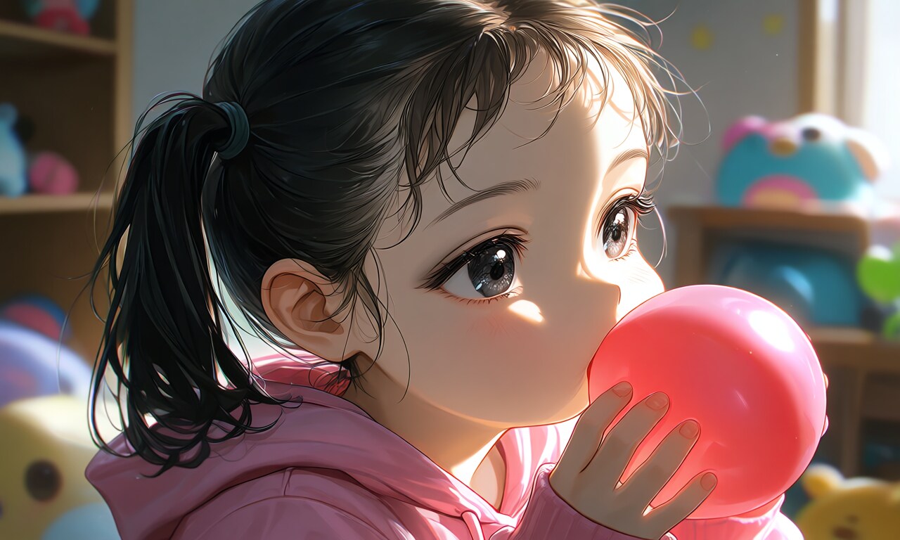 風船を脹らます女の子