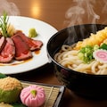 摩訶不思議食堂のうどんとローストビーフと和菓子のセット 3枚目