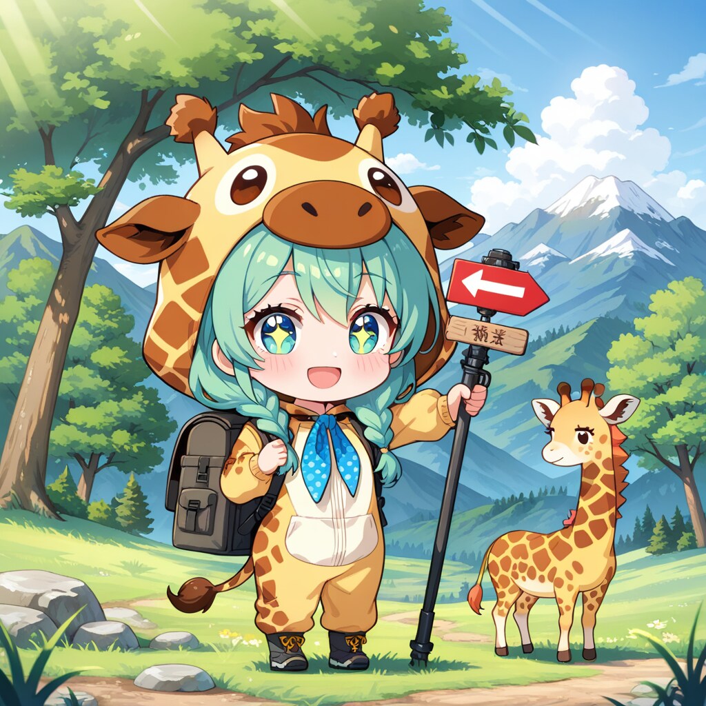 山を歩くキリン着ぐるみちび子ちゃん | の人気AIイラスト・グラビア