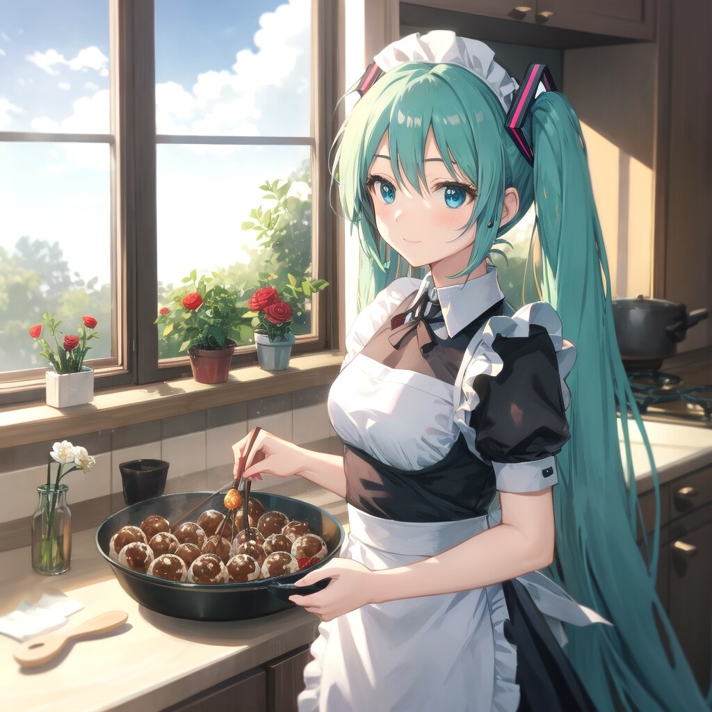 V4B初音ミク、メイド、たこ焼き