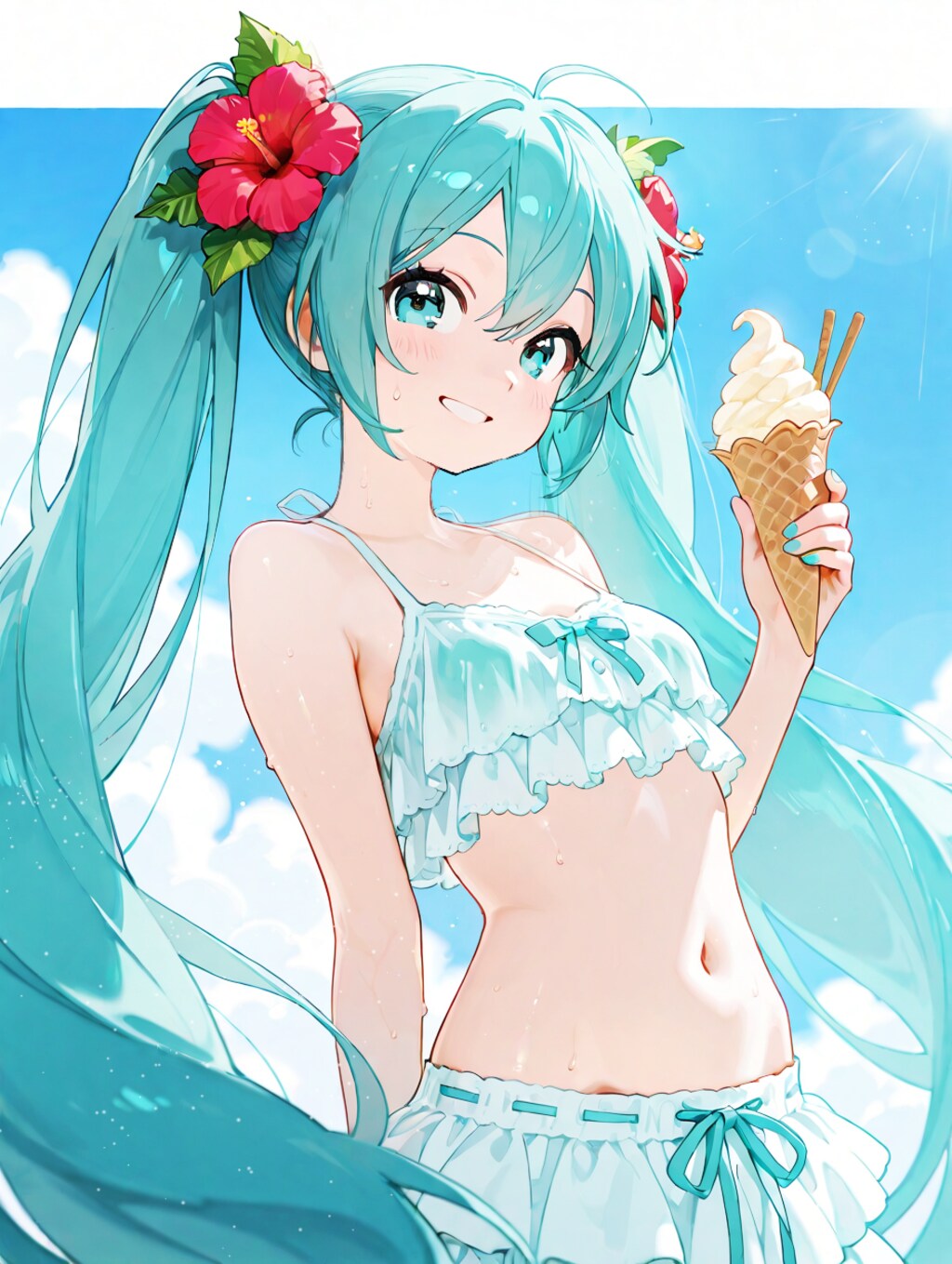 夏空にソフトクリーム