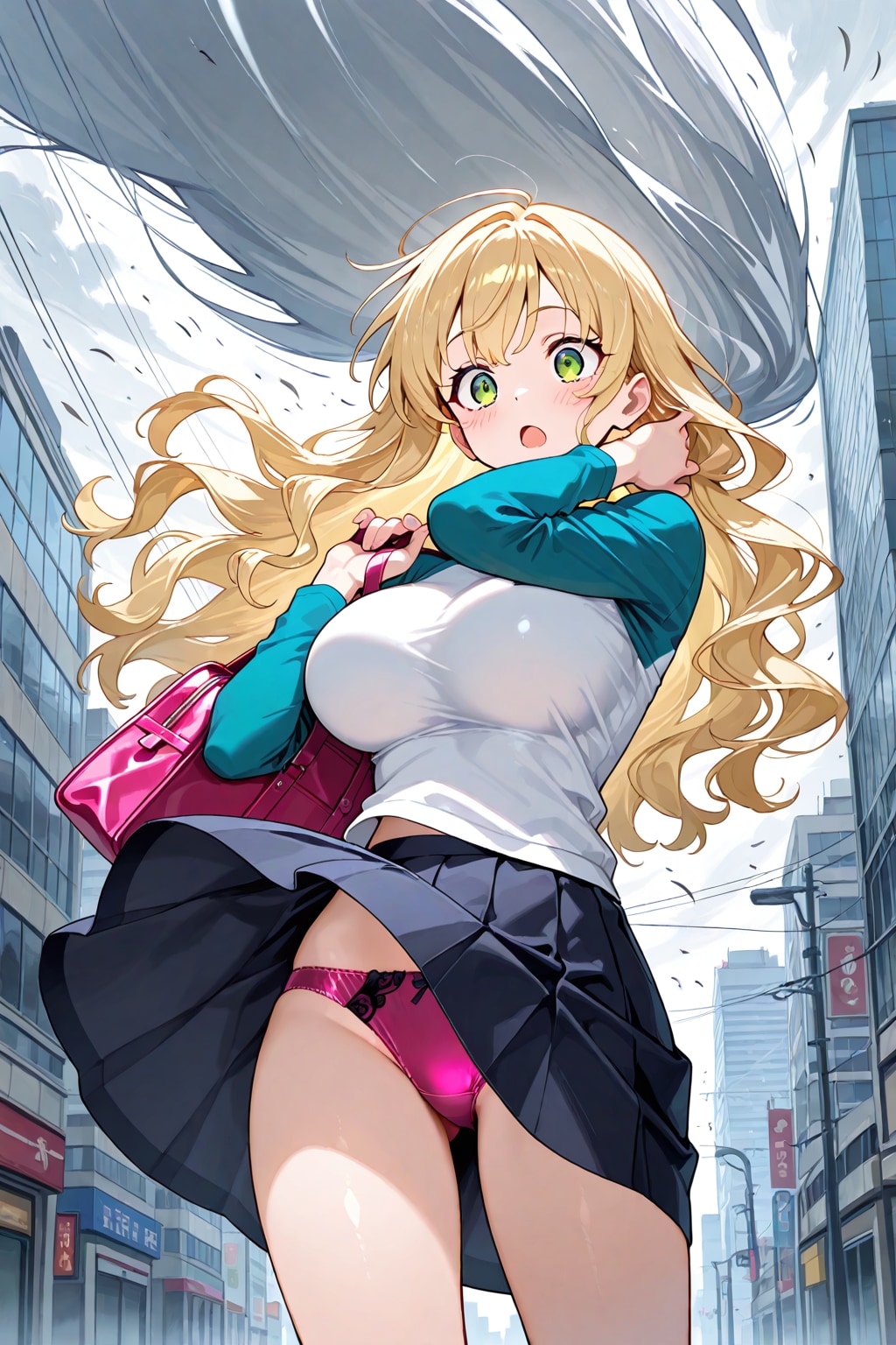 強風でパンチラ