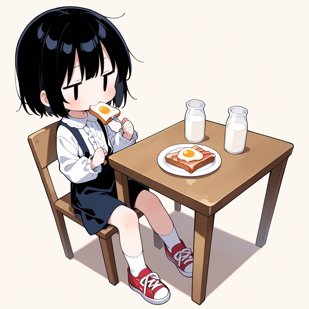 朝食を食べる
