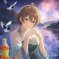 漢服の歌織さんと川辺の花火(PixAI版) 4枚目