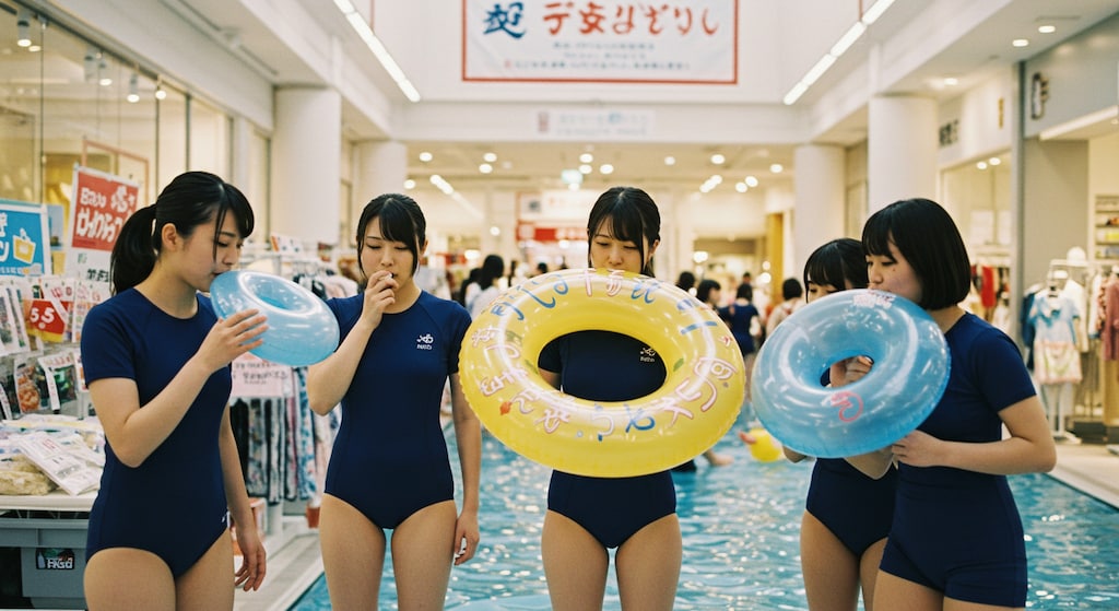 浮き輪膨らまし対決