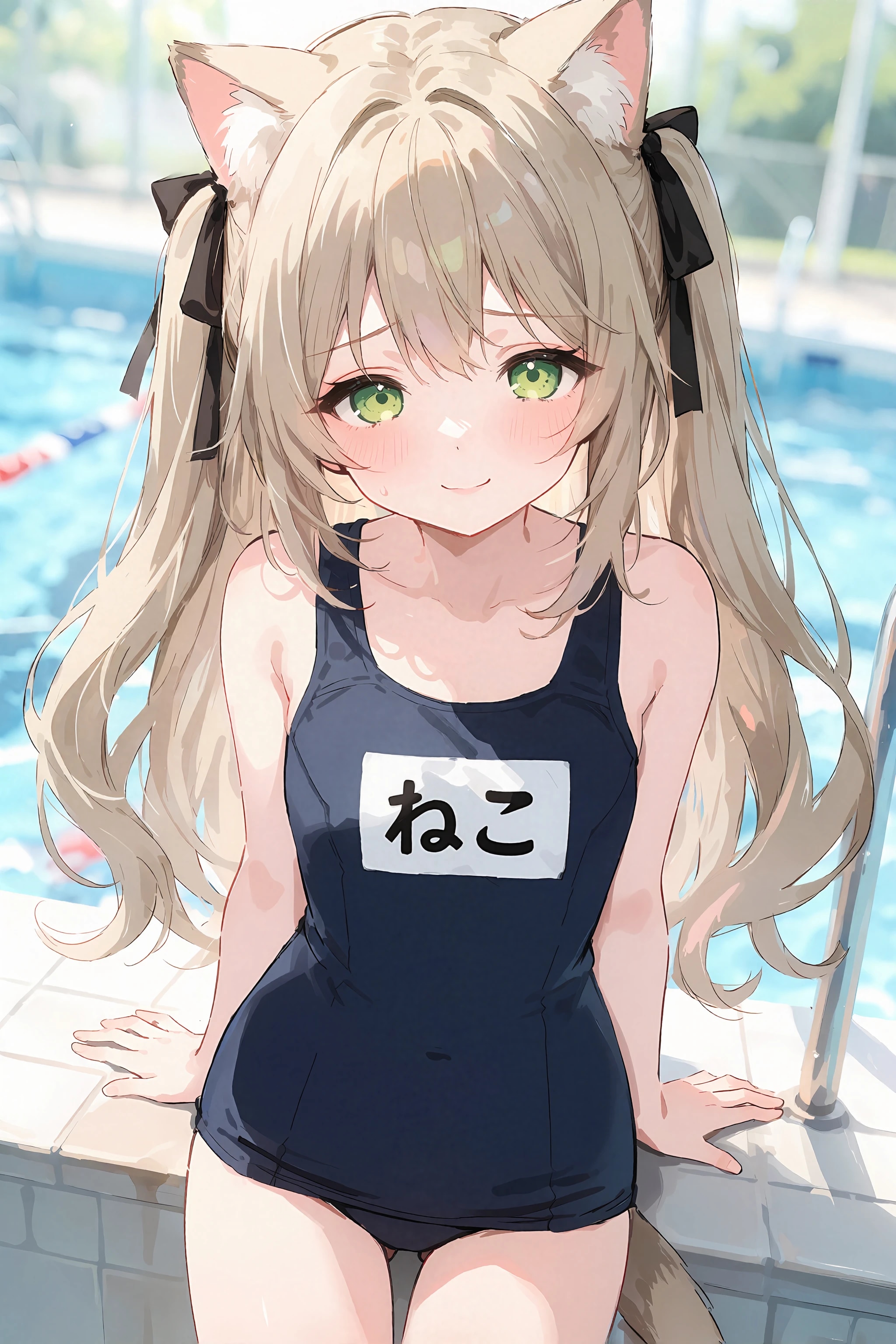 旧スク水の猫耳の女の子