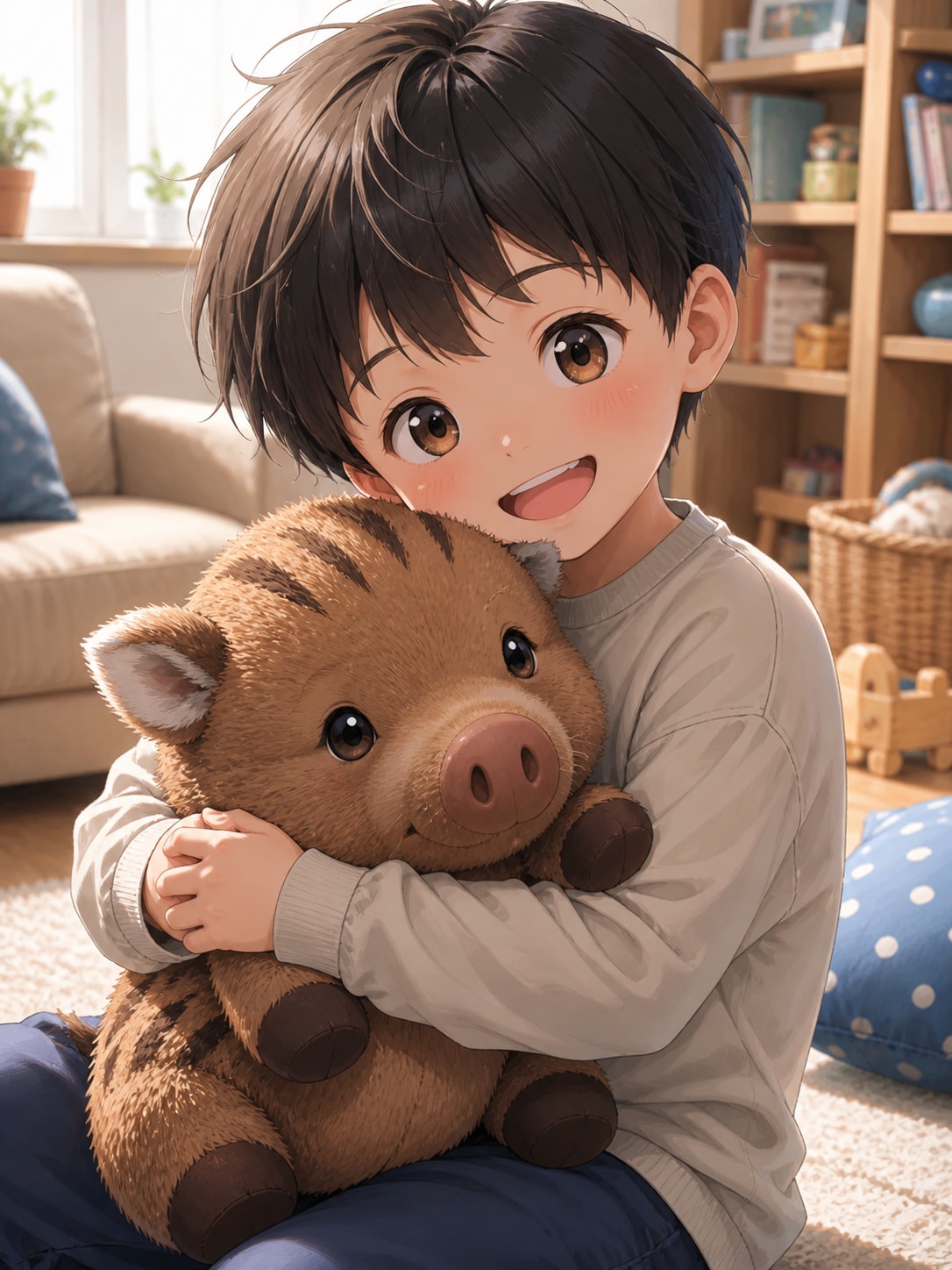 ウリボーと男の子　3枚 | の人気AIイラスト・グラビア