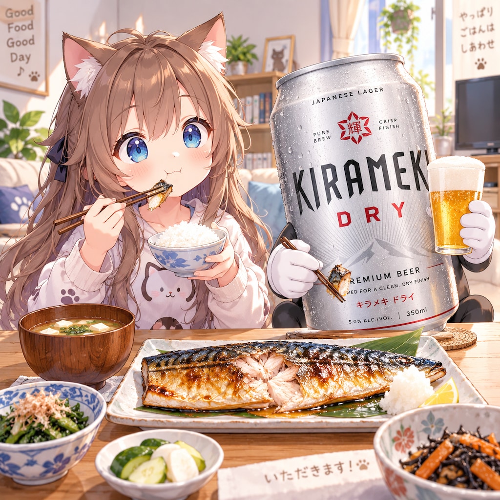焼き鯖を食べる小さな女の子