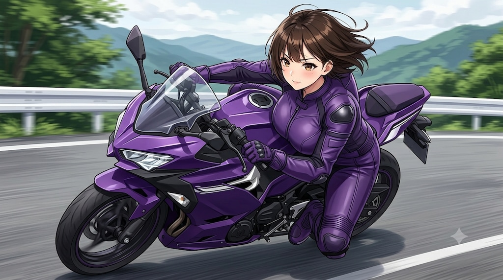 バイクに乗るアキちゃん