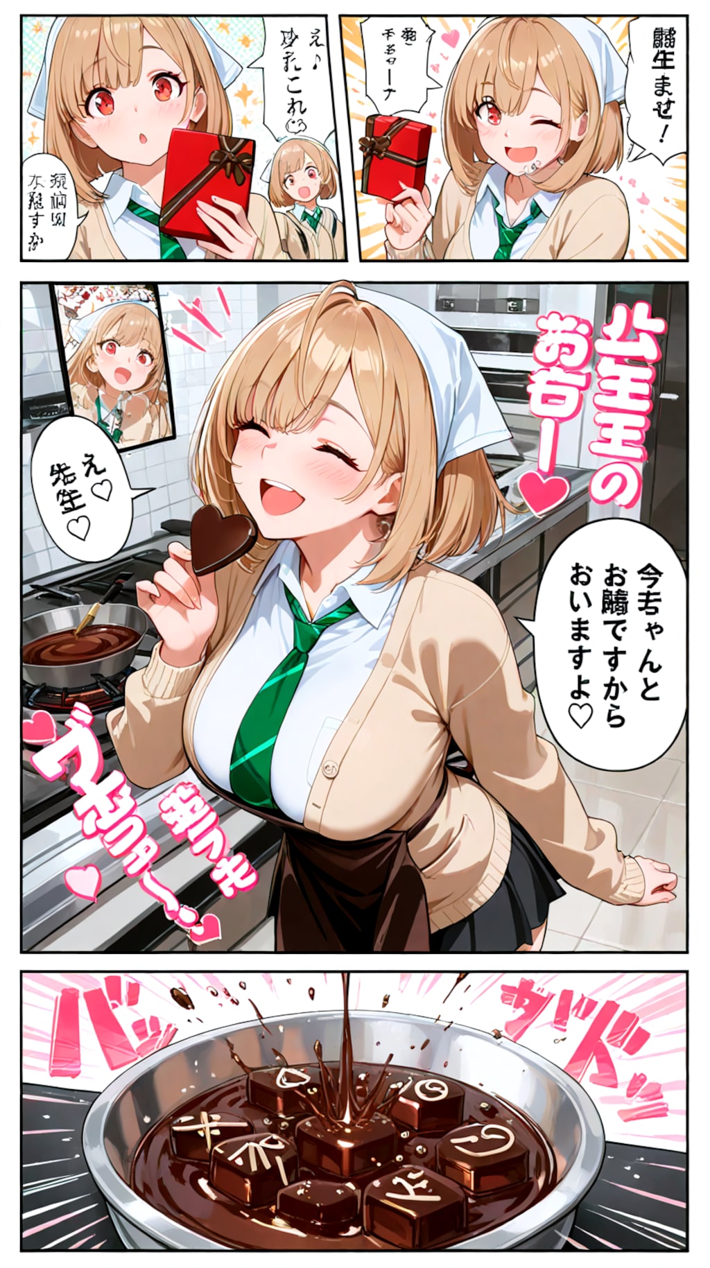 漫画背景、私立聖寧女学院のバレンタインの制作風景