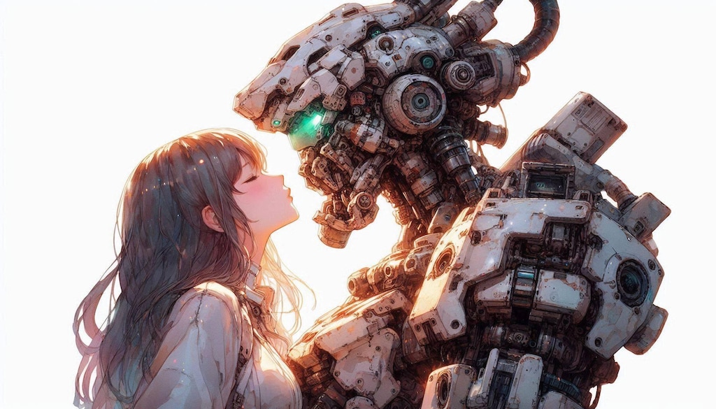 （DALLE-E3の思い出）美少女とメカとの愛情や友情を描写してくれたAI💕