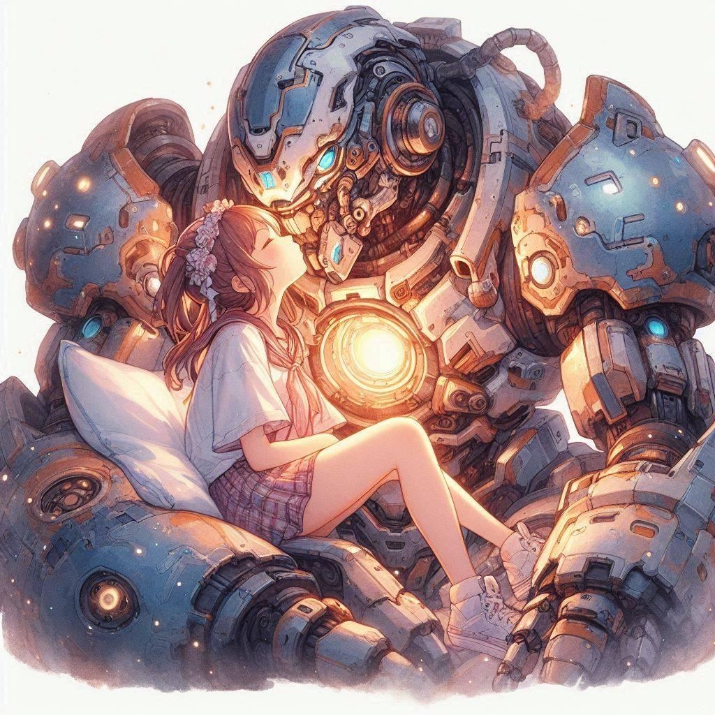 （DALLE-E3の思い出）美少女とメカとの愛情や友情を描写してくれたAI💕