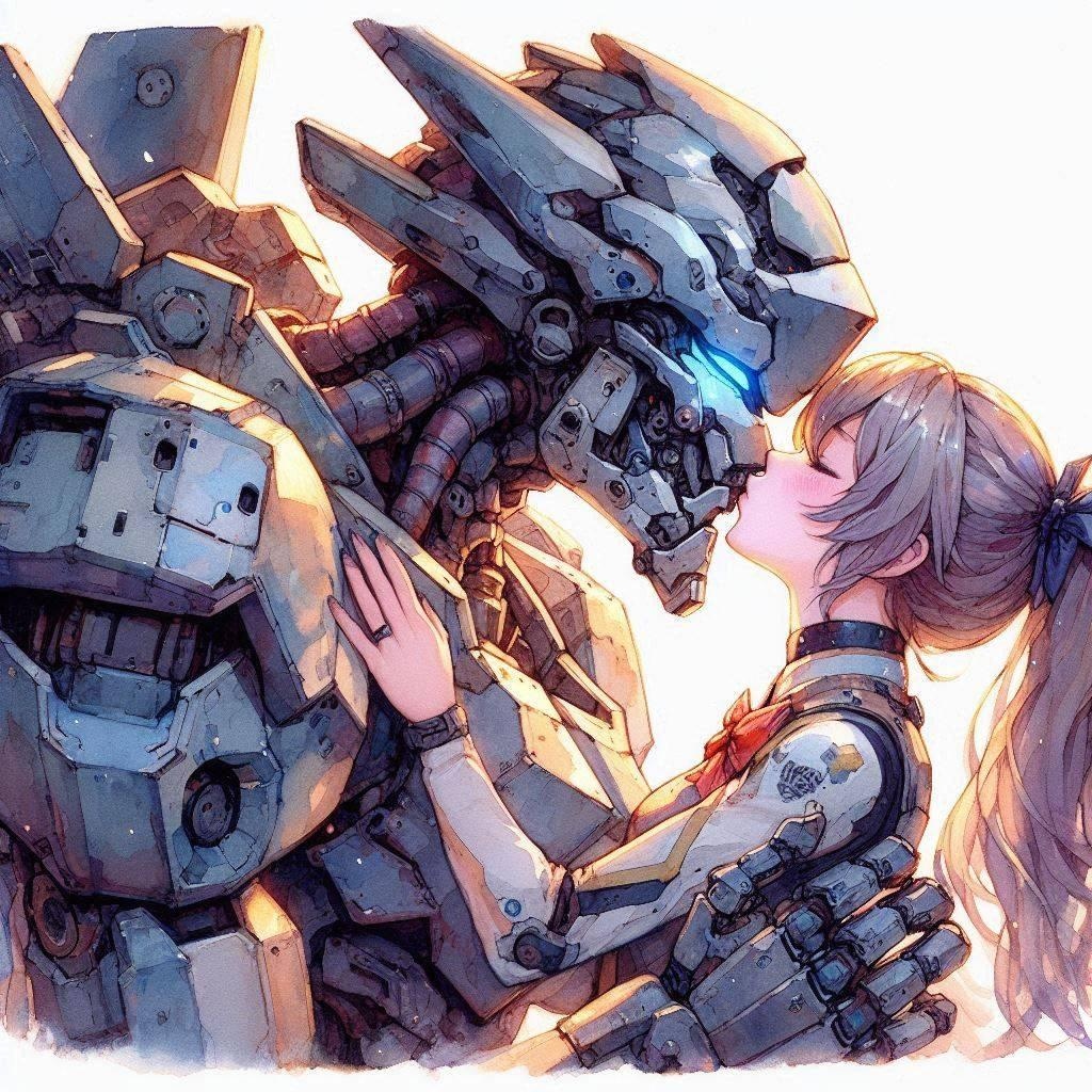 （DALLE-E3の思い出）美少女とメカとの愛情や友情を描写してくれたAI💕
