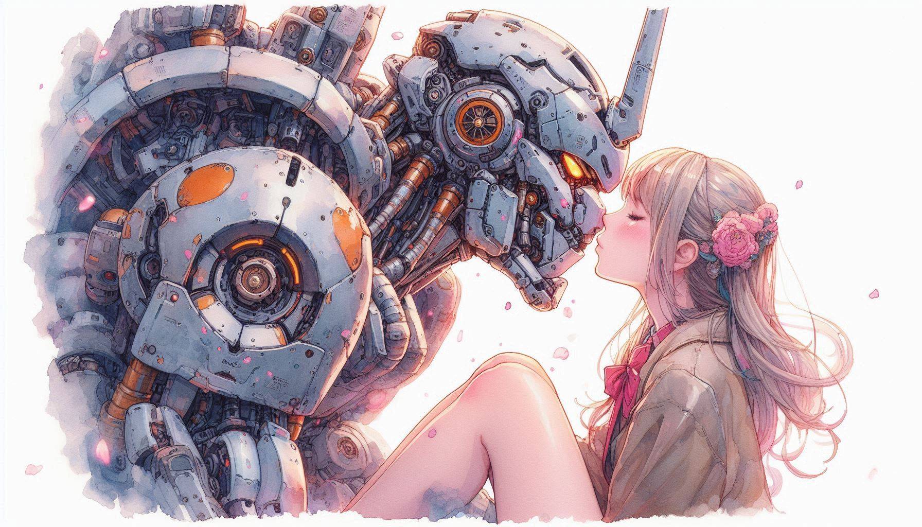 （DALLE-E3の思い出）美少女とメカとの愛情や友情を描写してくれたAI💕