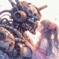 （DALLE-E3の思い出）美少女とメカとの愛情や友情を描写してくれたAI💕 12枚目