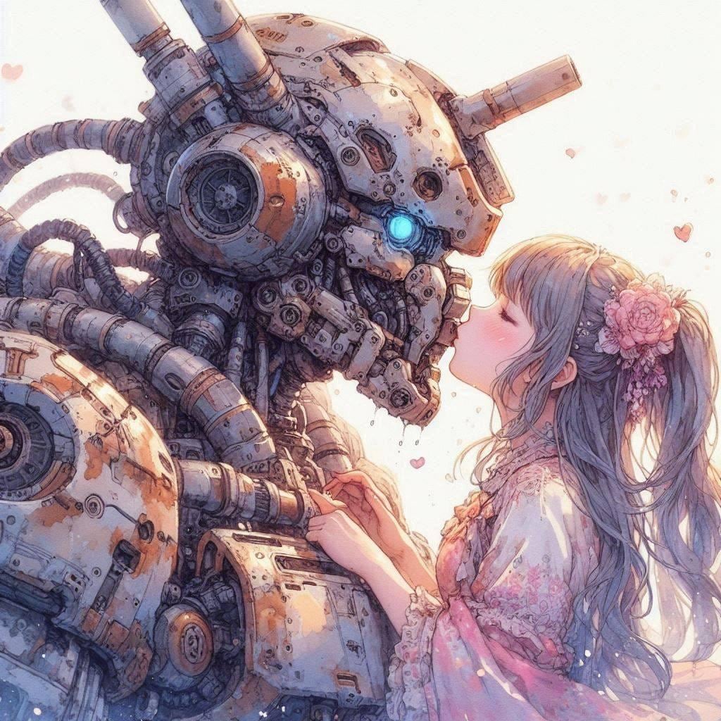 （DALLE-E3の思い出）美少女とメカとの愛情や友情を描写してくれたAI💕
