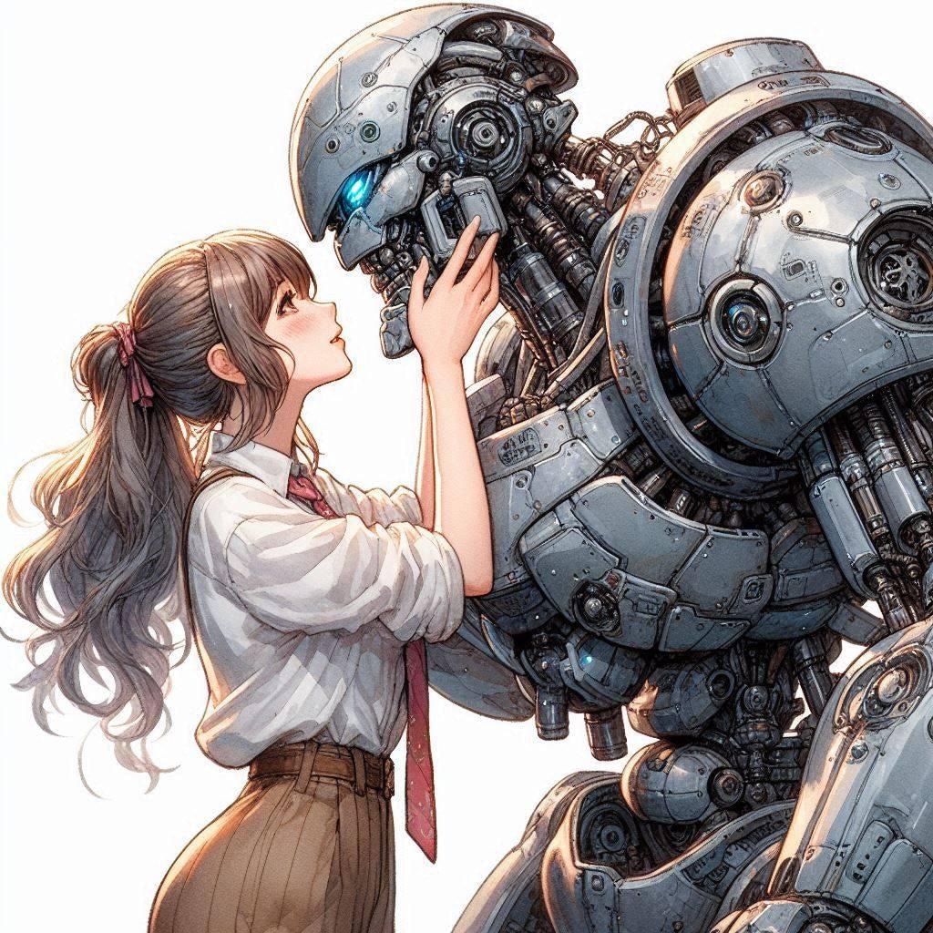 （DALLE-E3の思い出）美少女とメカとの愛情や友情を描写してくれたAI💕