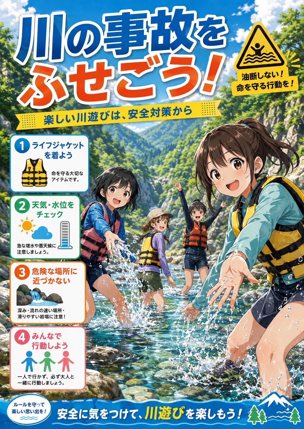 川でも海でも、事故には気をつけて！