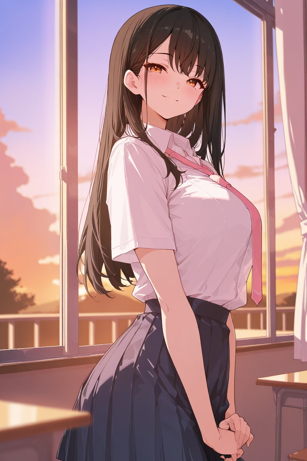夏の教室の放課後の夕暮れ黄昏APRICOTガール🌇❤️