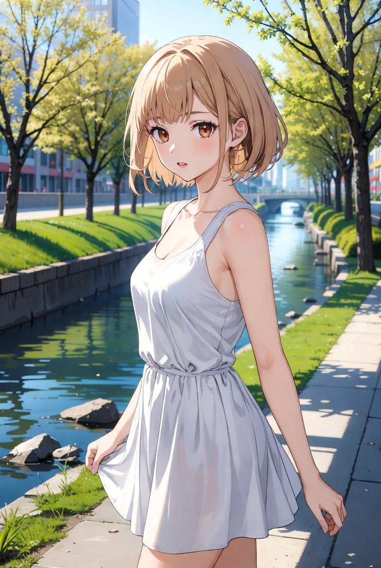 白ワンピで春の散歩 | の人気AIイラスト・グラビア