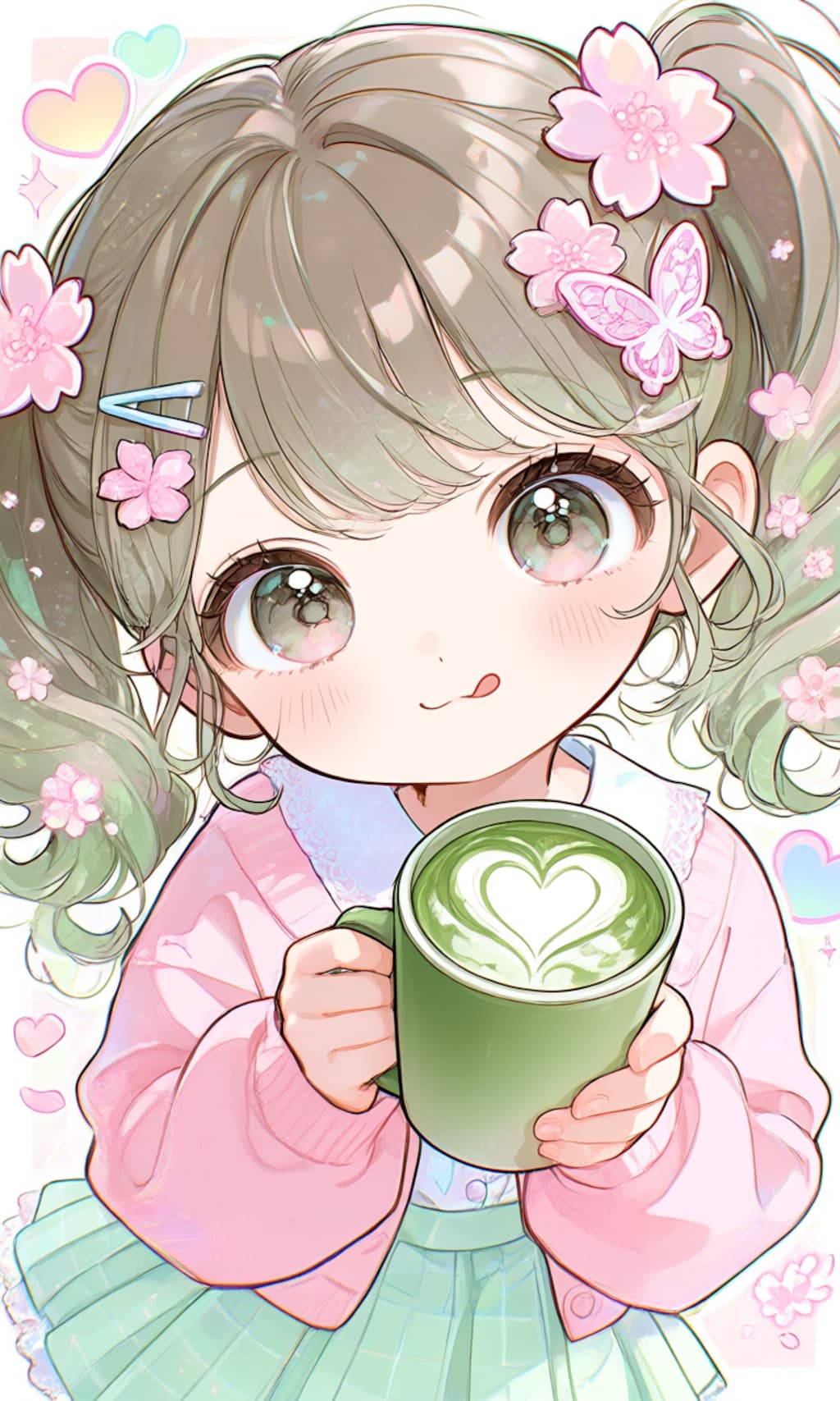 「桜と抹茶ラテ」PixAI