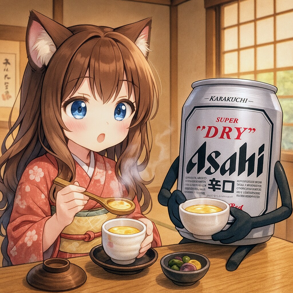 茶わん蒸しを食べる小さな女の子