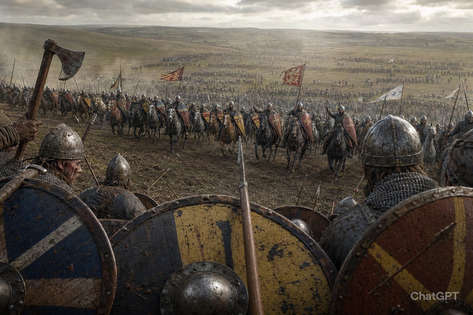 【歴史：『1066年10月14日、センラックの丘を登るノルマン騎兵』】