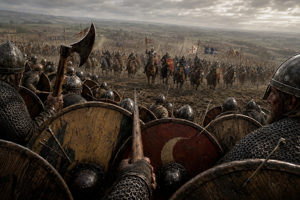 【歴史：『1066年10月14日、センラックの丘を登るノルマン騎兵』】