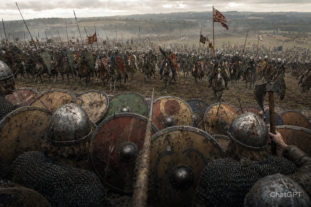 【歴史：『1066年10月14日、センラックの丘を登るノルマン騎兵』】