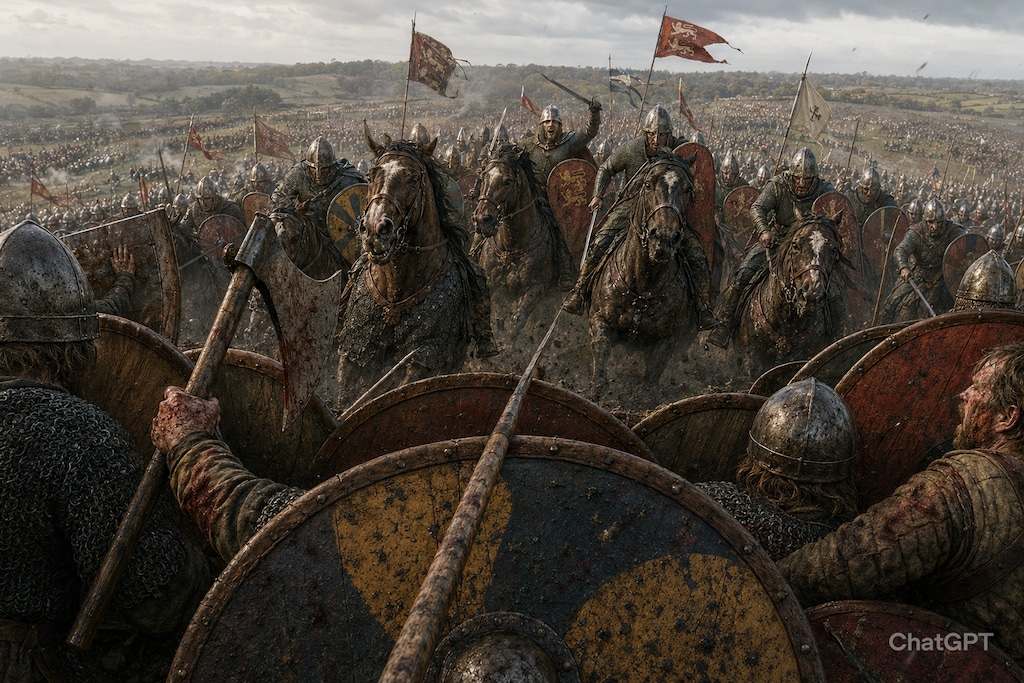 【歴史：『1066年10月14日、センラックの丘を登るノルマン騎兵』】