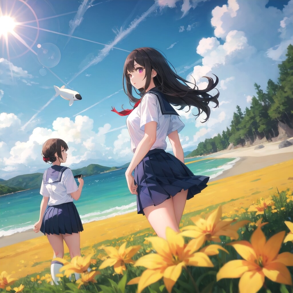 花と女子高生と空飛ぶ魚 | の人気AIイラスト・グラビア