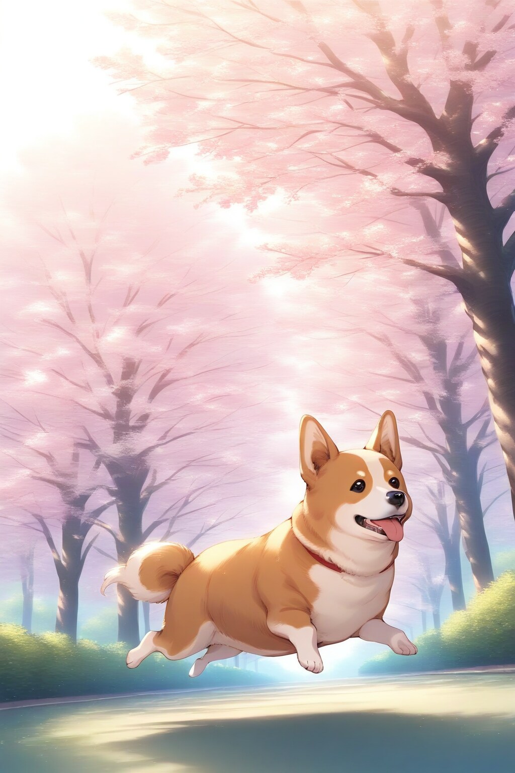 【動物】コーギーさん✕桜並木