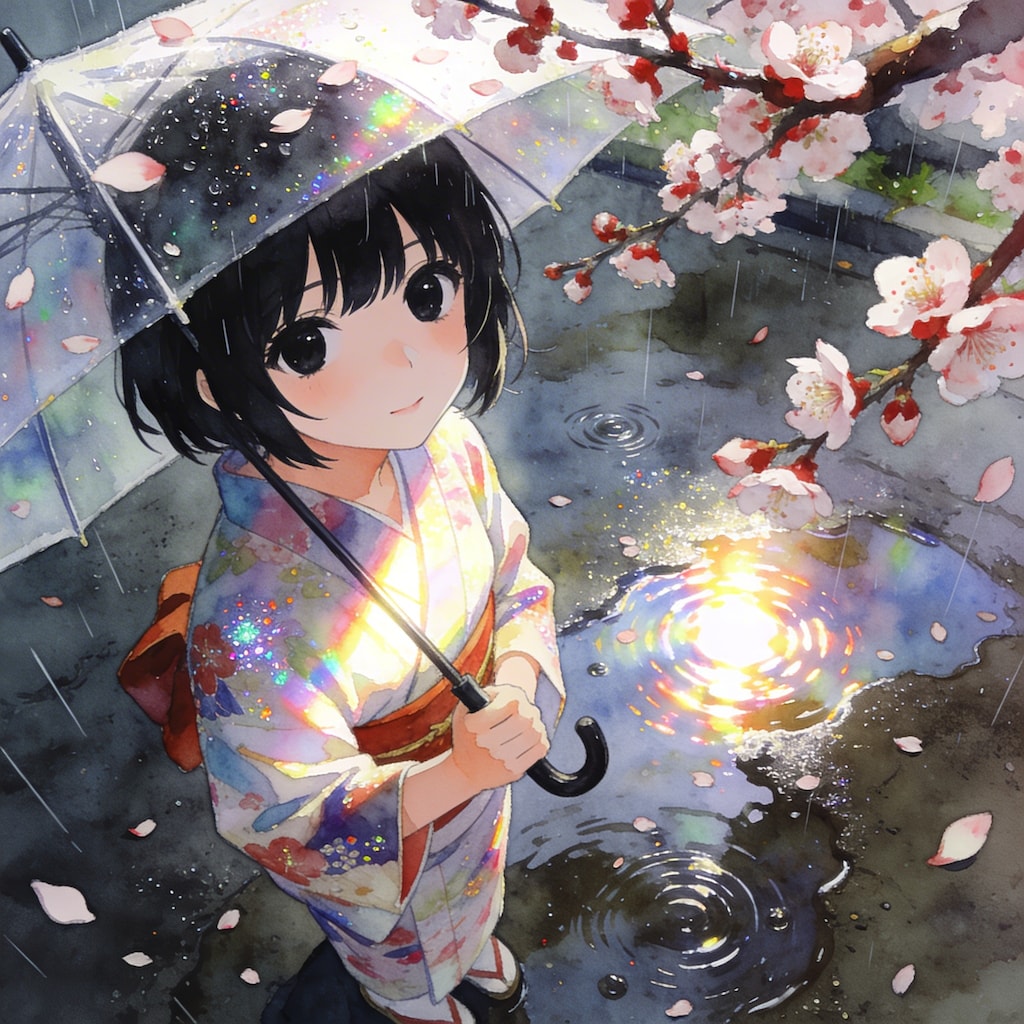 春雨と梅花