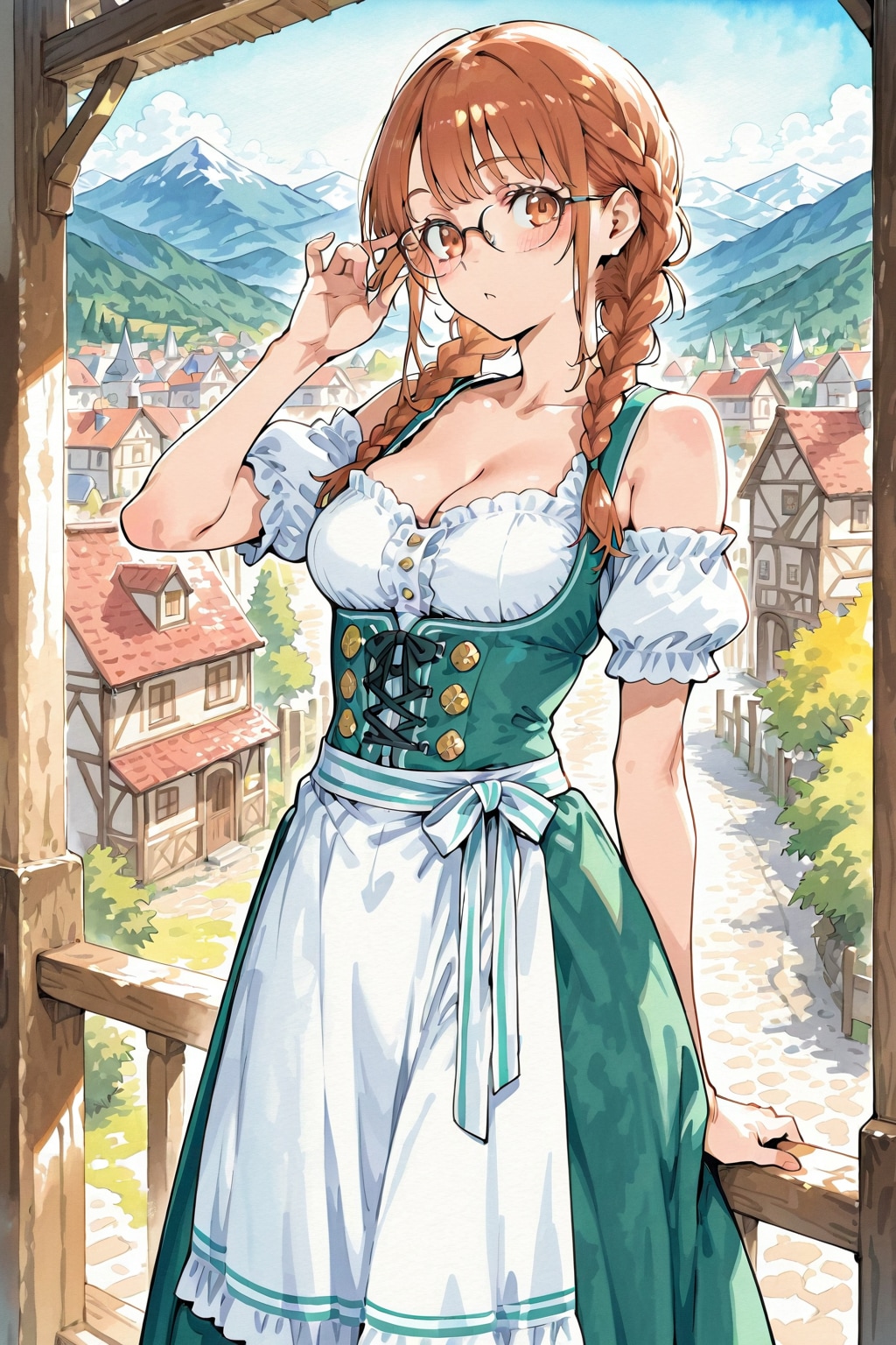 ディアンドル姿の三つ編み眼鏡っ娘