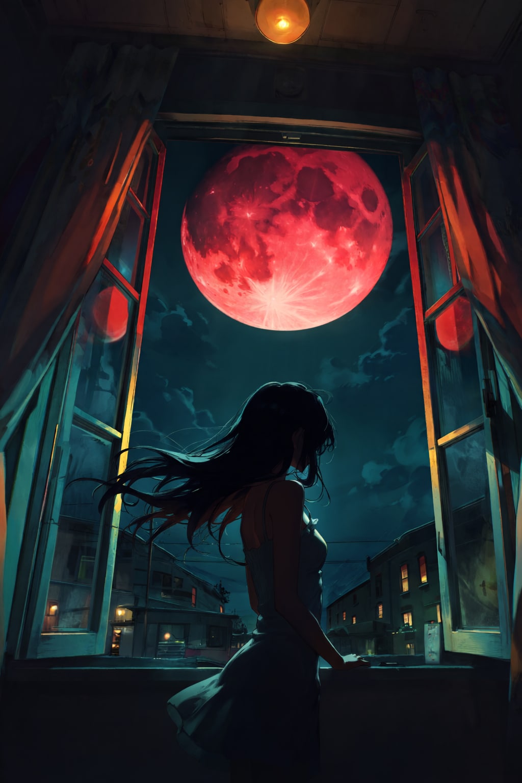 赤い月が浮かぶ夜