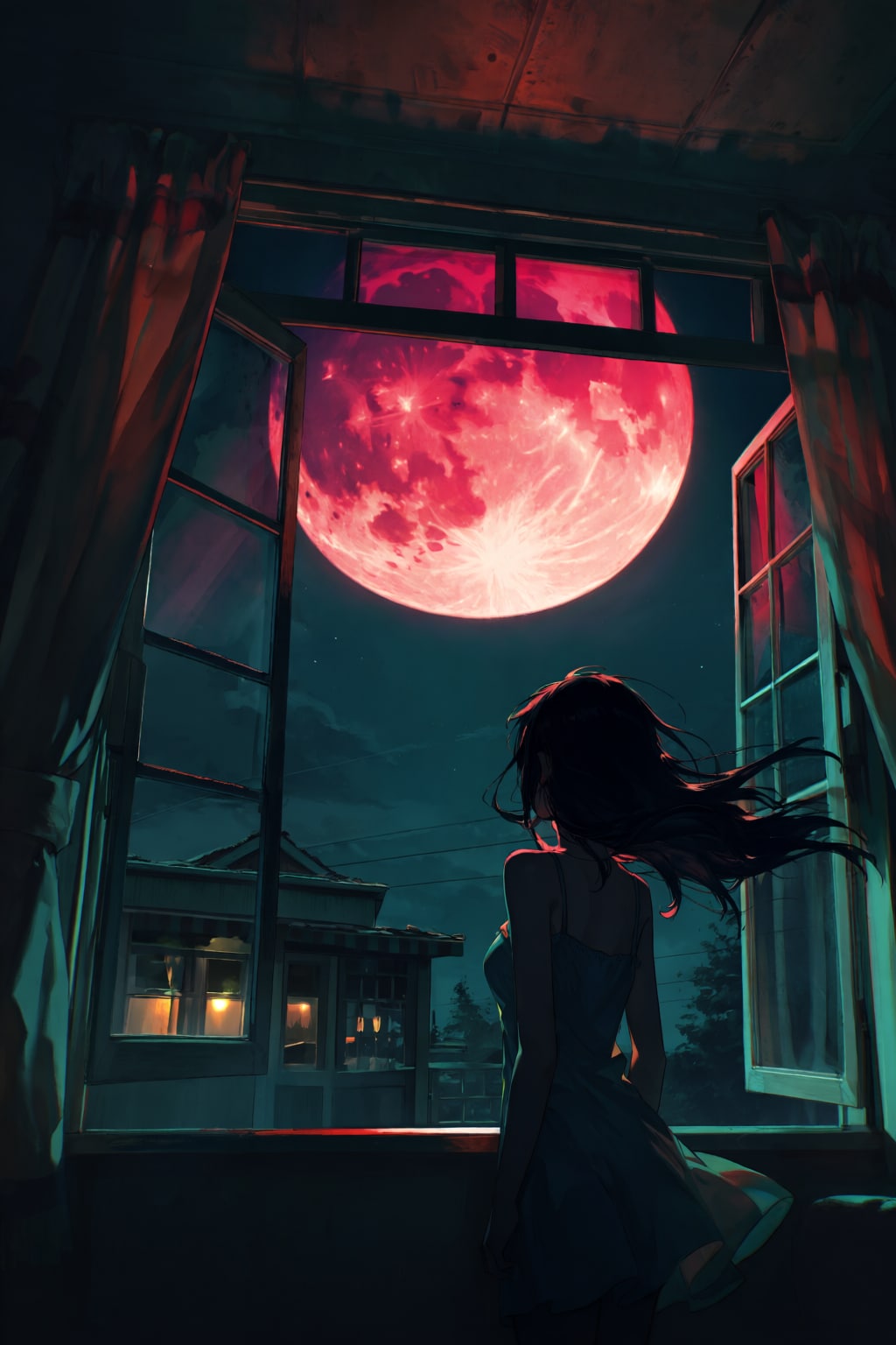 赤い月が浮かぶ夜