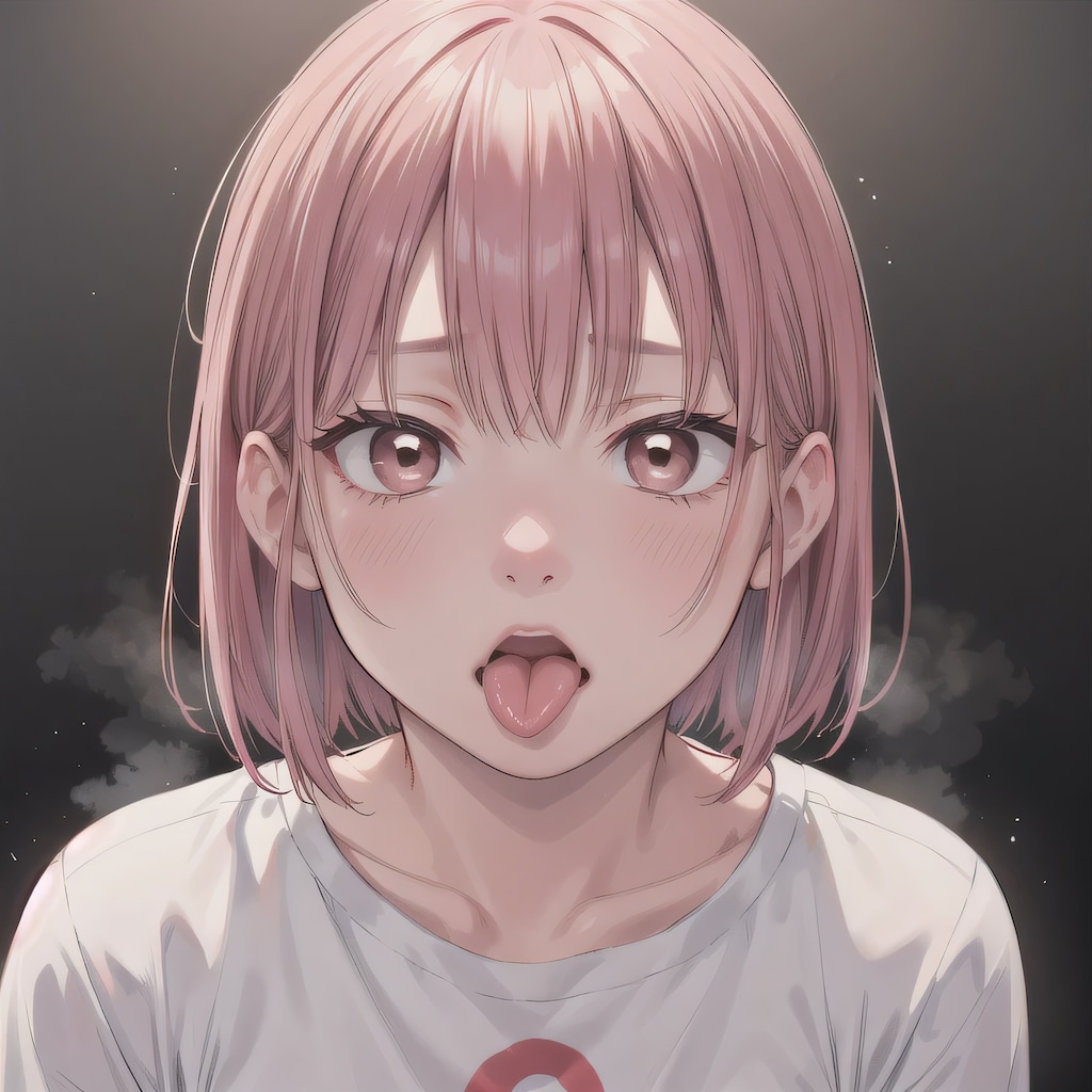 ピンク髪ボブの舌出し少女４