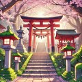 伝統的な神社と桜 2枚目