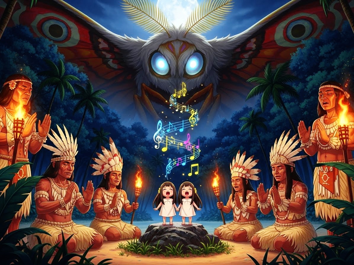 歌で巨大蛾と対話する双子の小人 | の人気AIイラスト・グラビア