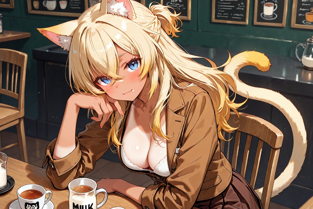 コーヒー牛乳を飲む金髪ちゃん