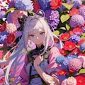 紫陽花と白髪ちゃん 2枚目