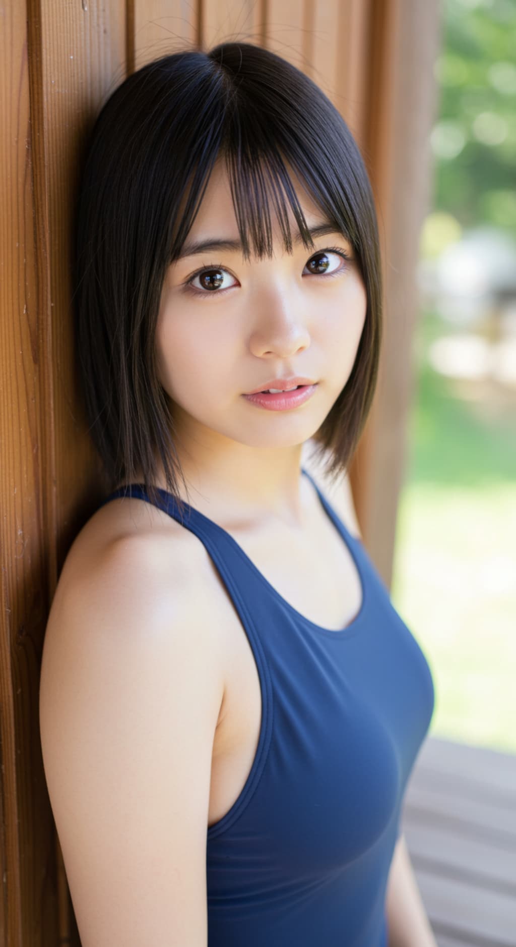 温泉旅館でスクール水着。