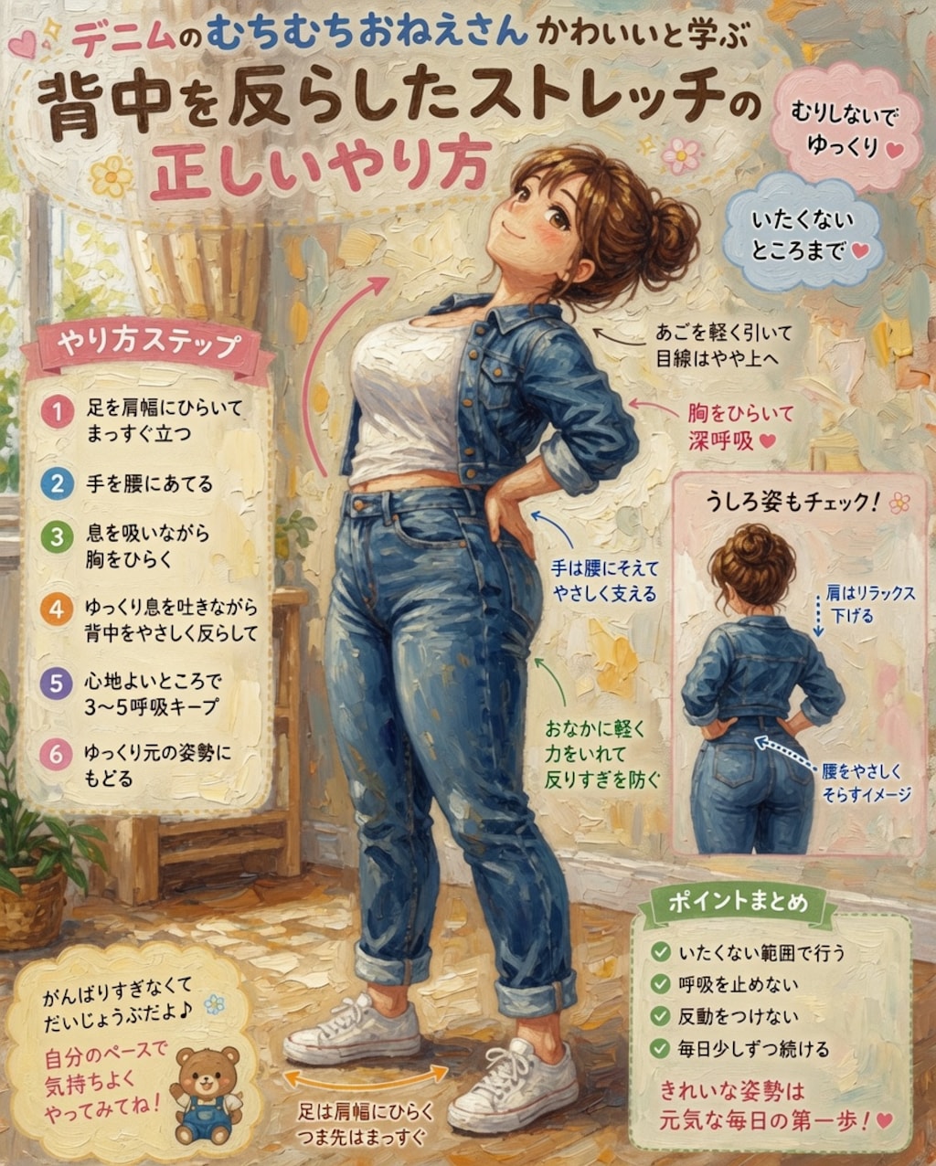 背中反らしストレッチのおねえさん