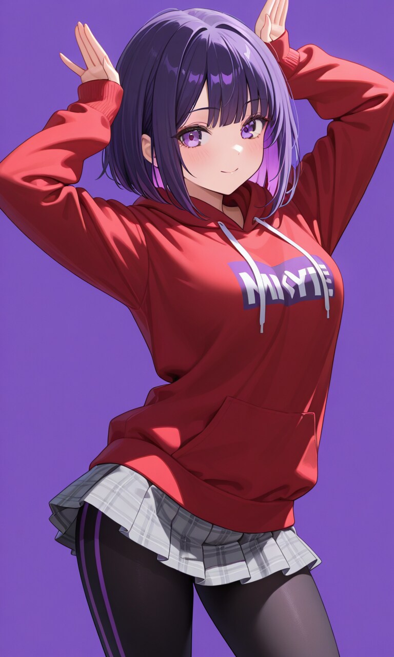 紫色が似合う女の子の兎耳ポーズ
