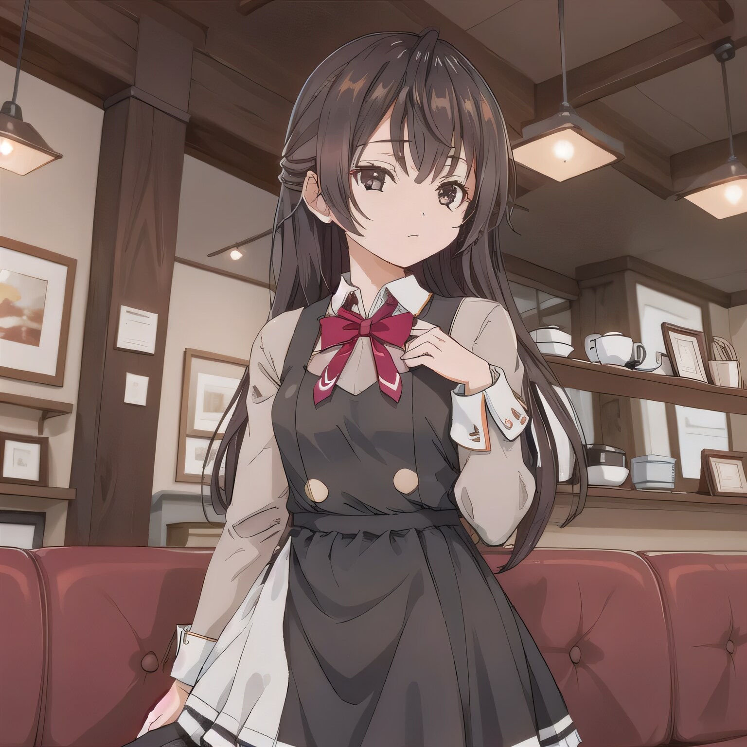 黒髪ロングでカフェの少女８ | の人気AIイラスト・グラビア