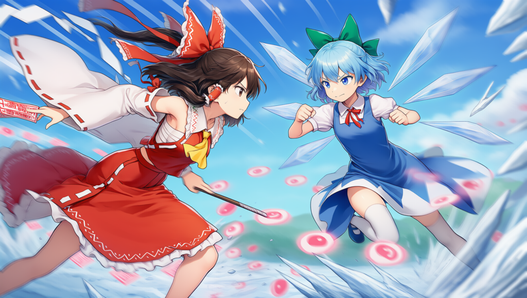 東方　霊夢　チルノ　弾幕ごっこ　横から